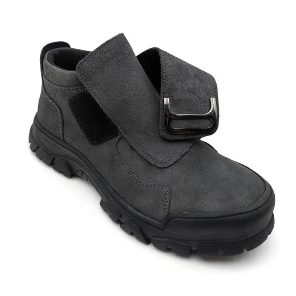 Suede Leather Non Lace Up Shoes Industrial Steel Toe Welding Shoes Anti Impact