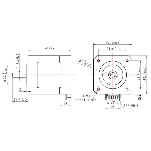 【42SHD0409】High Quality 42*42*48mm Hybrid Stepping Motor 2 Phase Nema 17 12V 42N.cm for xyz axis