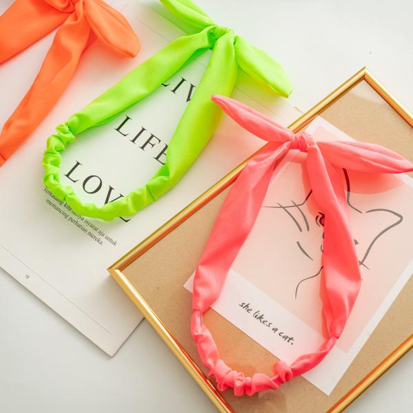 Fluorescent cute fabric Rabbit ears elastic headband Cross border women's hair tie unique hair bands