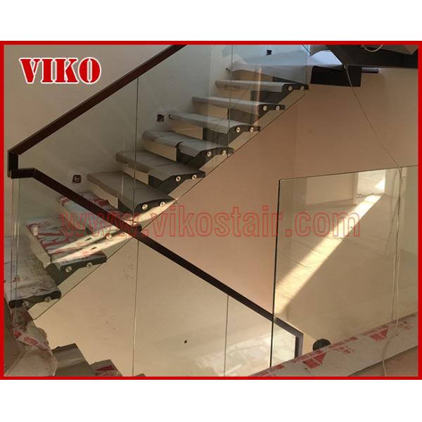 Straight Stringer Staircase VK10S Double Steel Plate Stair,304 Stainless Steel,Glass Tread,12mm Tempered Glass Railing,