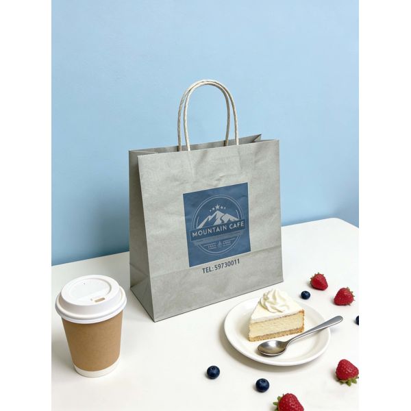 Custom Disposable Kraft Paper  Twisted  handle  Bag Printing MOQ 50000 Pieces Take Away Bag