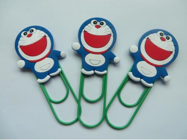 Lovely Doraemon Rubber PVC Bookmark With Green Clip , Mini Size , Best Christmas Gift For Children