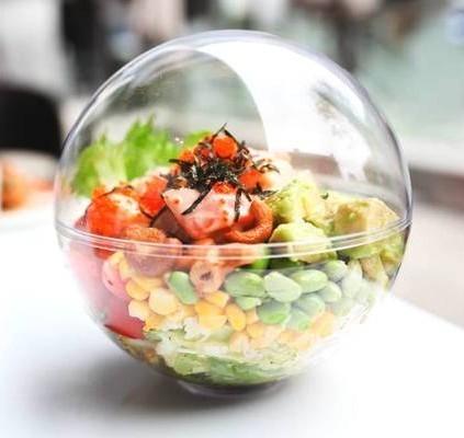 Stocked Disposable Clear Round Bowls for Salad Poke Bowls with Lid Card Carrier Customize Logo