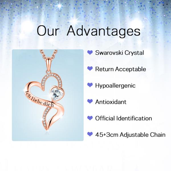 Розовый родий кристаллов ожерелья 18in 0.29oz Austrian crystal сердца двойника Кристл золота покрыл