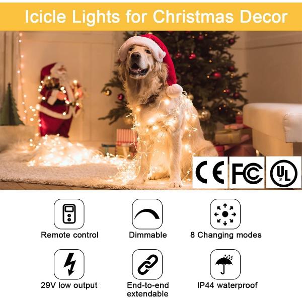Christmas 500 Cool White LED Icicle Lights 50m 20V 8 MODES for Valentine