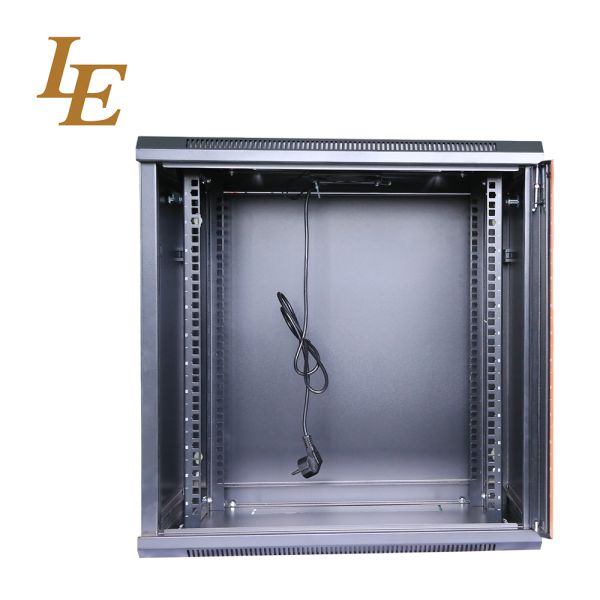19 Inch Wall Mounted Rack Enclosure RAL9005 Black RAL9004 Black 4U 6U 9U 12U Metal Cabinet 600mm Width 450mm/600mm Depth Red/Orange/Blue Decorative Strips on Glass Front Door Disassembled Packing