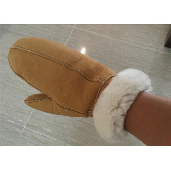 Women Hand Sewing Warmest Sheepskin Gloves , Suede Leather Mittens