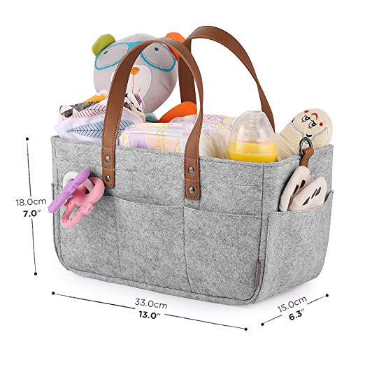 Tote Washable Diaper Caddy Nursery Storage Grey Cotton Felt