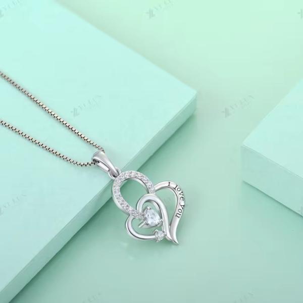 Настоящее Серебро Я Люблю Тебя Сердце Подвеска Ожерелье Многоцветное Сердце Кубическая Циркония Роскошное Серебро 925 Сердце Ожерелье Ювелирные изделия