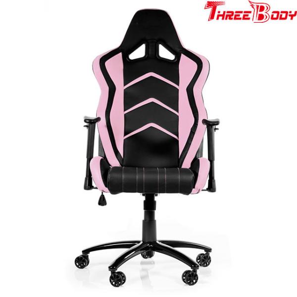 Black And Pink Racing Gaming Chair With Adjustable Neckrest And Lumbar Support