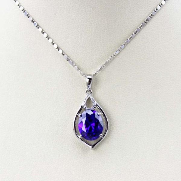 Fashion Jewelry 925 Silver 8mmx10mm Oval Created Amethyst Pendant (PSJ0422)
