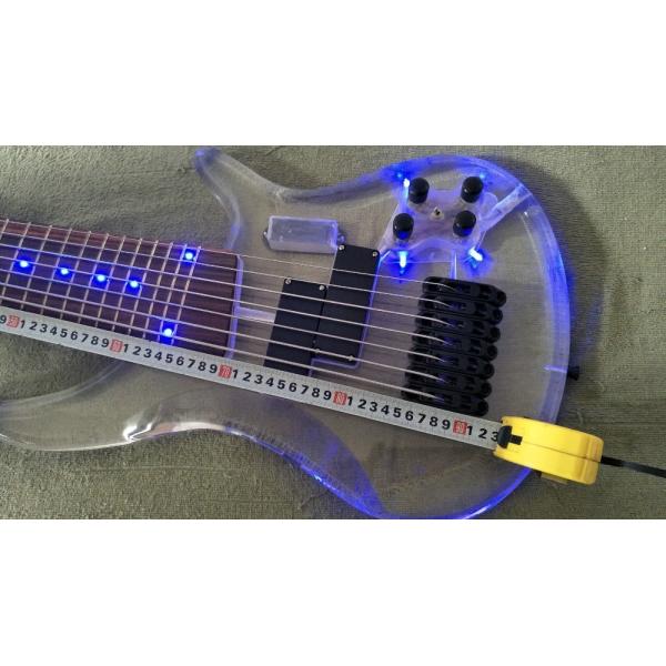 7 Strings Bass Guitar Limited Edition Clear Acrylic Body Rosewood fingerboard inlay Blue LED lamp Electric Bass Guitar