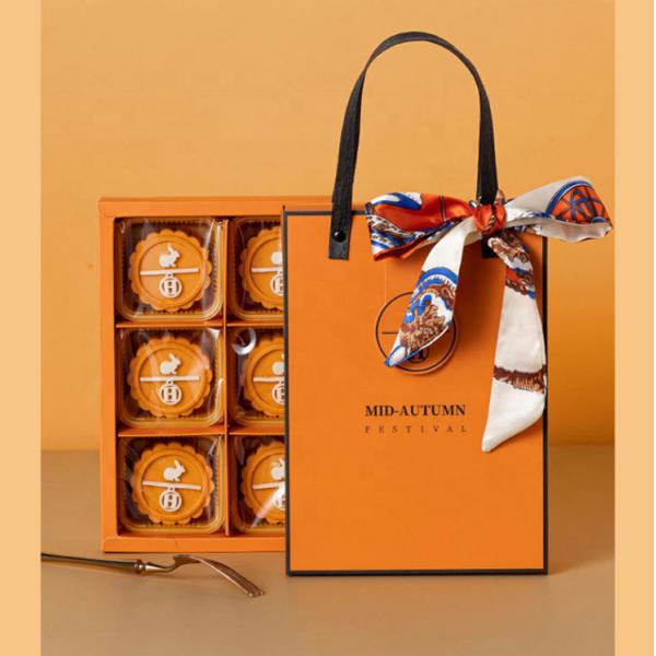 Golden Plastic Disposable Mooncake Gift Box , Kraft Paper Mooncake Box Packaging