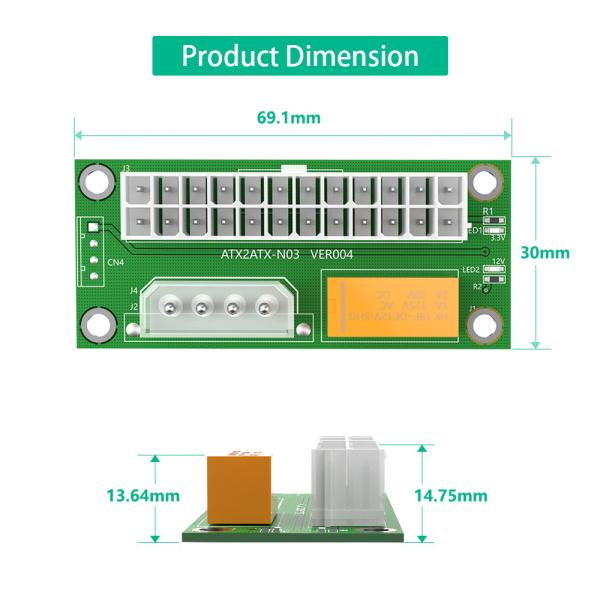 ATX2ATX-N03 Двойной адаптер питания ATX 24Pin до 4Pin SATA Power Sync Starter Card Extension Cable Riser Adapter