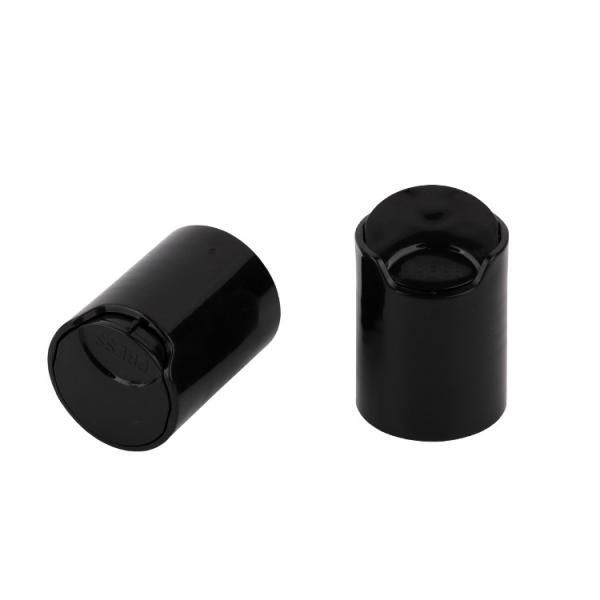 Black 24/415 Disc Top Caps Press Type PP Cosmetic Bottle Caps For Lotion Packaging