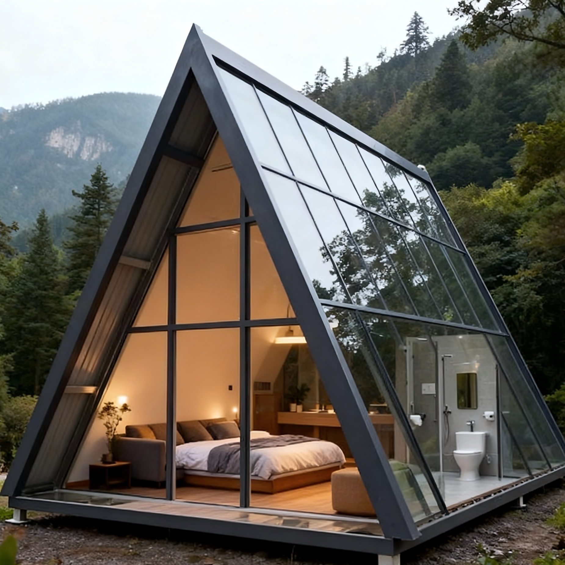 Luxurious Small Prefab Triangle House Waterproof Mobile Container Accommodation Steel Material for Hotels
