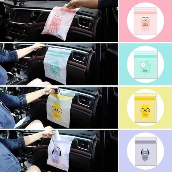 Biodegradable Easy Stick-On Disposable Car Trash Bag, Compostable Cornstarchbag Leakproof Vomit Bag, Kitchen Storage Bag