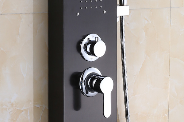 Two Massage Jets Stainless Steel Shower Panel ROVATE Black Polished Surface