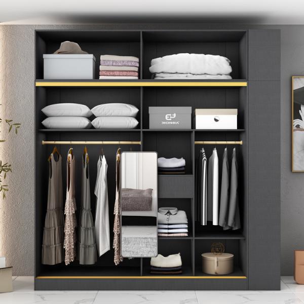 Modern Bedroom Closet Armoire Wardrobe With Glass Sliding Doors