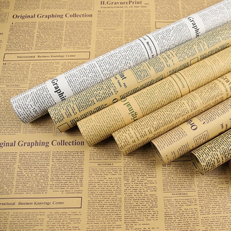 Vintage Newspaper Wrapping Paper With Retro Print For Gift And Floral Packaging