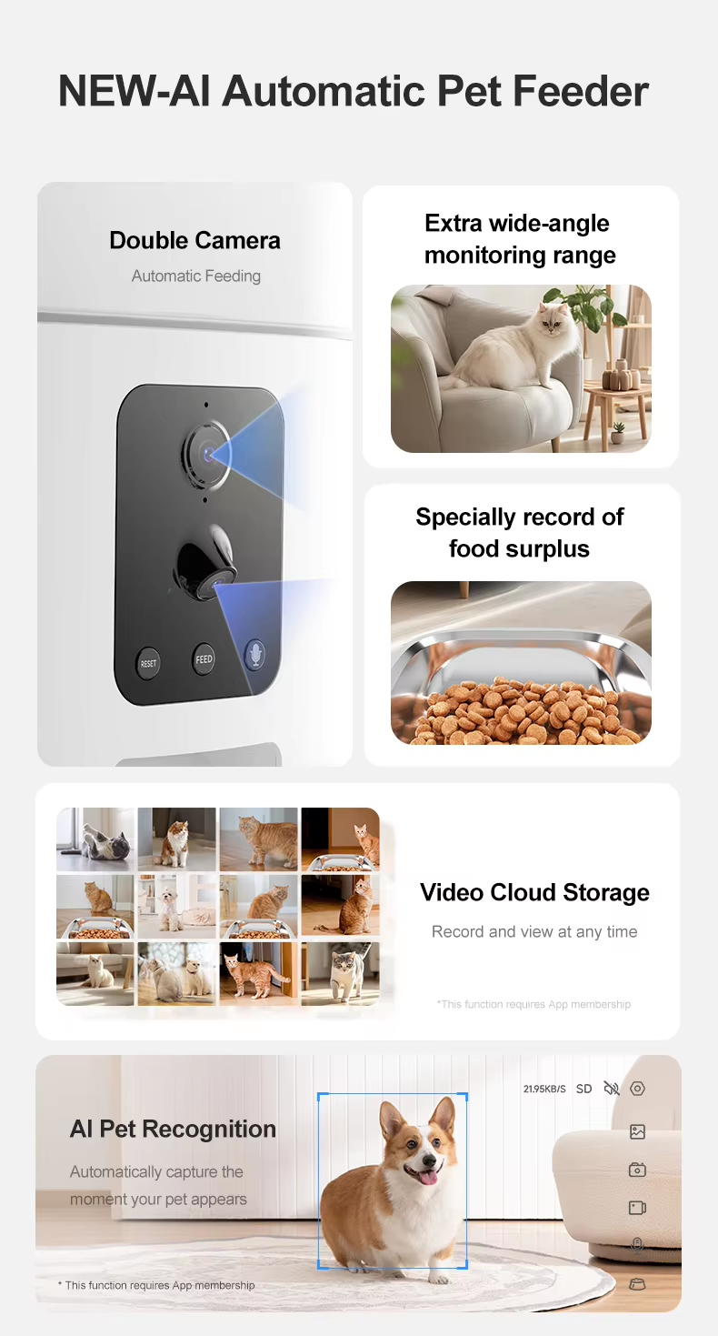Intelligent Dual Camera AI Feeder for Cat and Dog Solid Pattern Automatic Food Chaser with Eco-Friendly Battery Charging Source