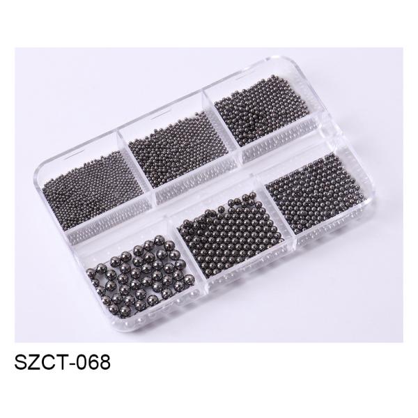 Steel Balls 3D Nail Art Decorations 6 Grid Mixed Metal Round Bead Nail Charms in Bulk