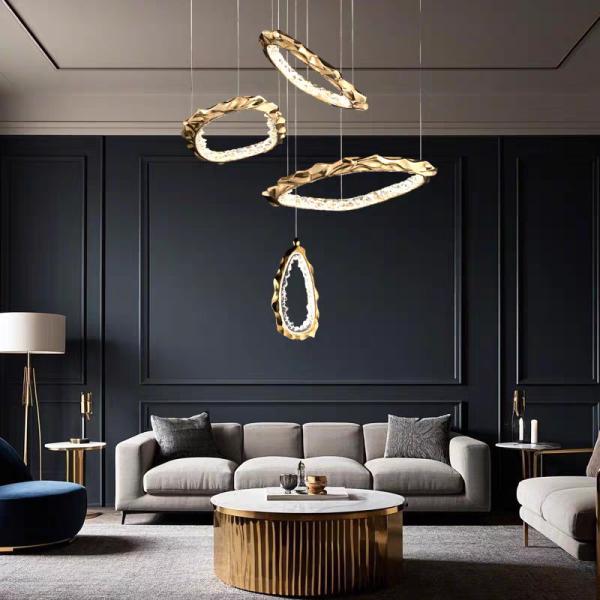 Light luxury copper ring staggered chandelier restaurant living room creative luxury decorative lamps