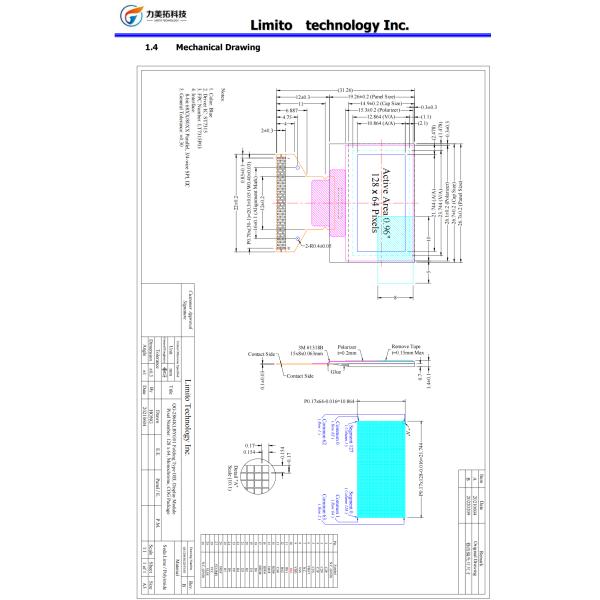 0.96 Inch Oled Display 128x64 Pixels Blue ST7315 High Performance