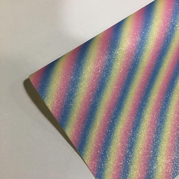 Rainbow Printed Faux Leather Fabric Colorful Artifical Type Woven Backing