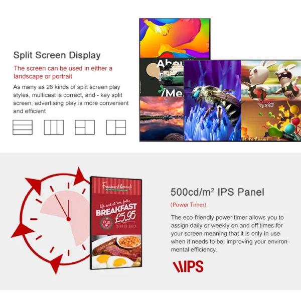 86-дюймовый стенный рекламный экран, металлический корпус и закаленное стекло