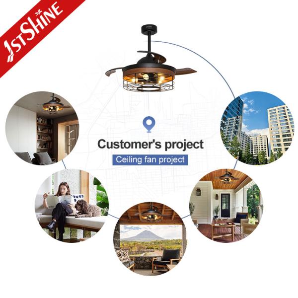 DC Motor 65W Retractable Decorative Ceiling Fan With 5 Light Kits