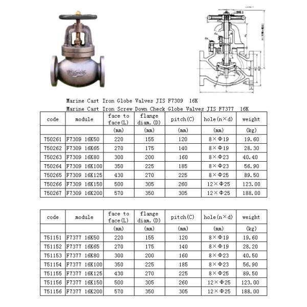 Cast iron globe valve  check valve 16K F7309 /F7377