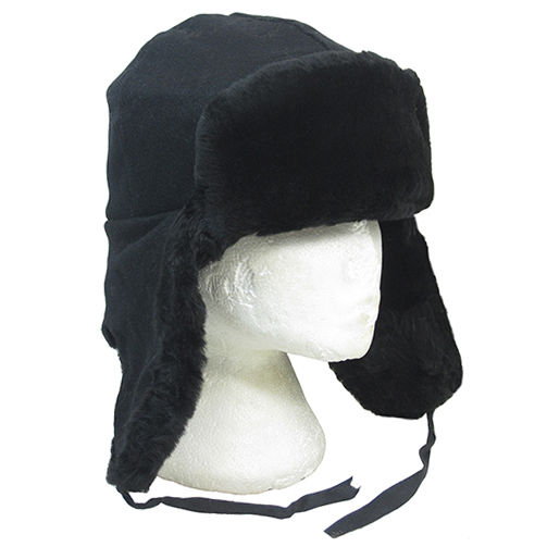 Black Mens Waterproof Winter Hats , Faux Fur Ski Warm Winter Hats With Ear Flaps