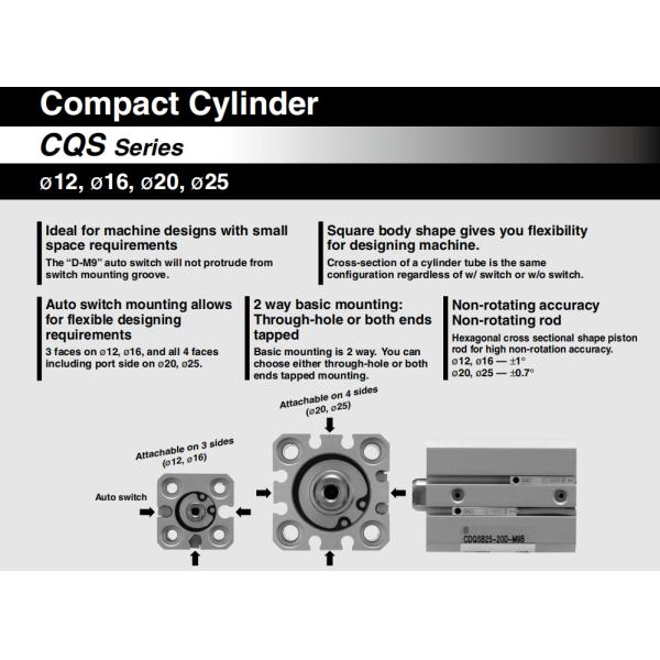 SMC CDQSB20-25DM Double Acting Compact Pneumatic Cylinder 0.15 - 0.8Mpa