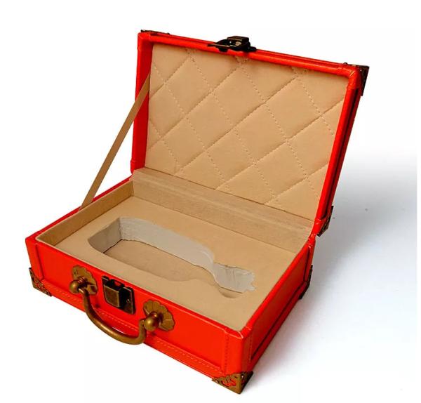 Caixa de couro do plutônio do MDF que reune a caixa de presente da mala de viagem do perfume feito a mão