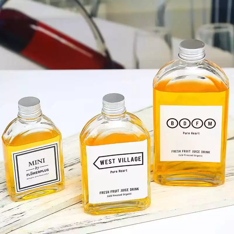 Spray Cap Flat Cold-Brew Coffee Glass Bottle 200ml 250ml 350ml 500ml for Juice Packing