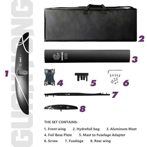 GY930 1179sqcm Hydrofoil Aluminum Carbon Fiber Kite Foil Complete Hydrofoil Set Wingfoil