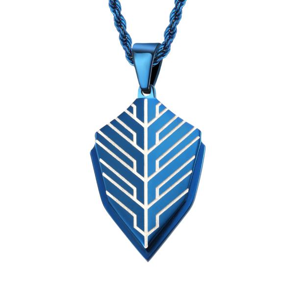 Collier en forme de feuille pour hommes Collier en acier inoxydable et en acier inoxydable plaqué bleu