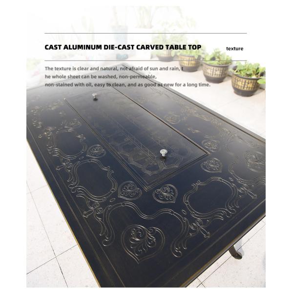 Garden Terrace Balcony Cast Aluminium BBQ Grill Rectangular Table and Chair Set 1.5M