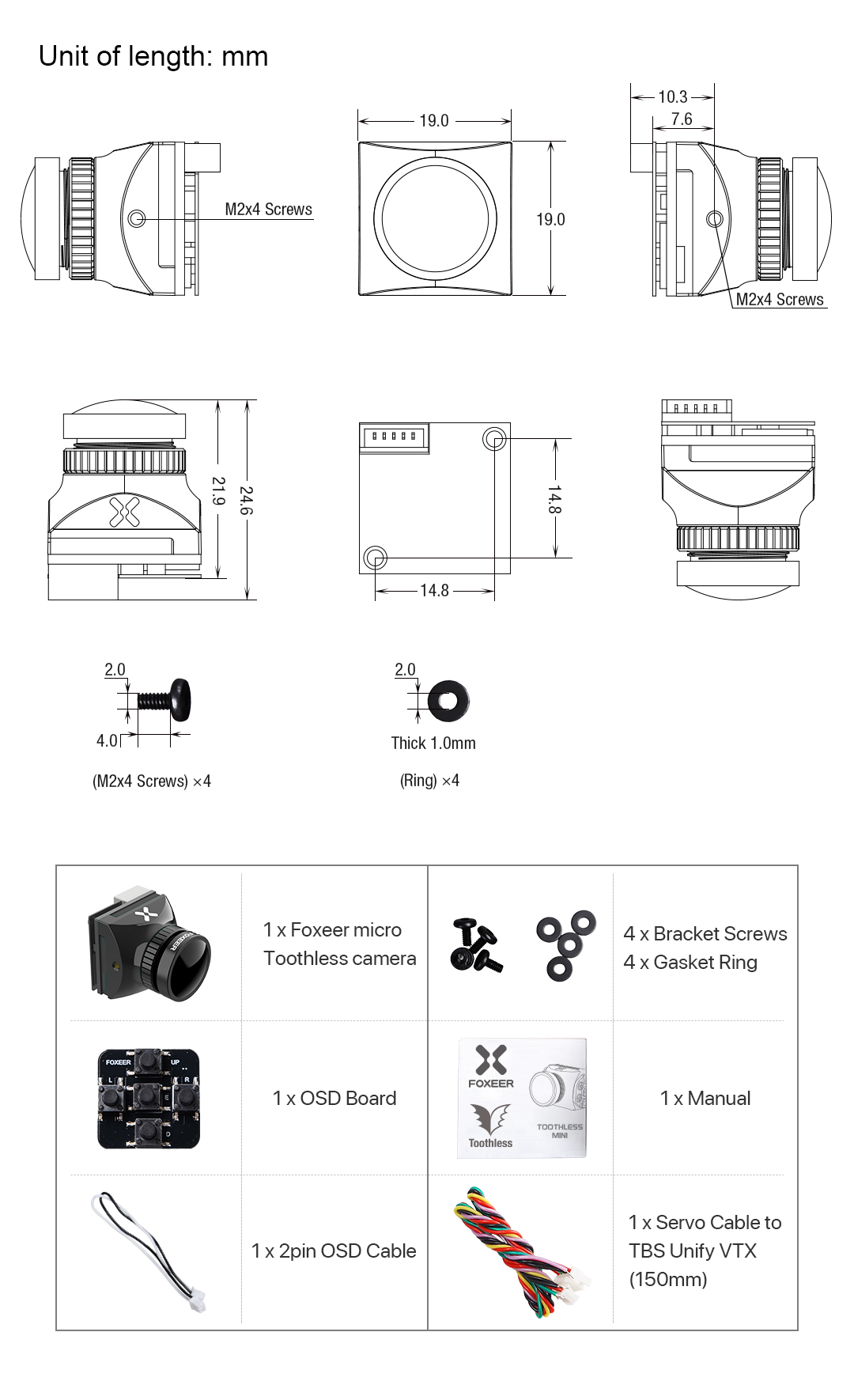 Factory Outlet FOXEER 1200TVL OSD Camera For Toothless Drone 2CMOS 1/2 Sensor Plastic