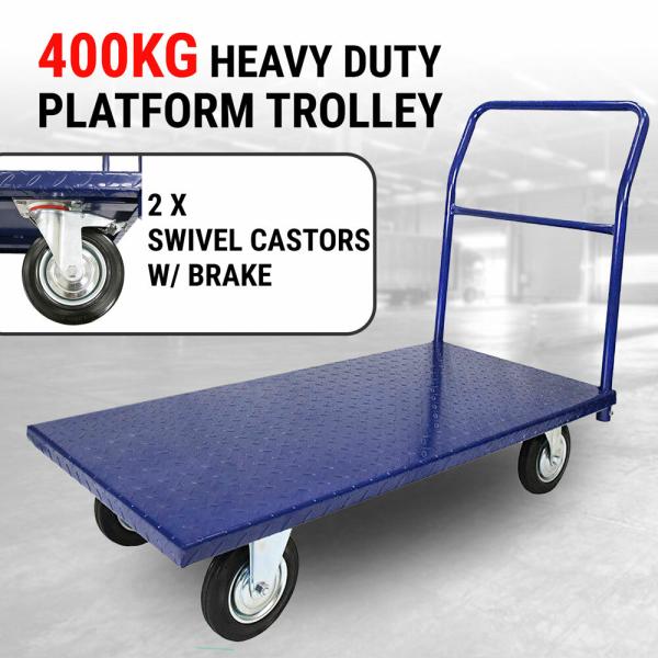 300KG 400KG Heavy Duty Platform Trolley Blue Hand Truck Push Cart