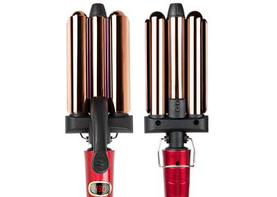 Ferro de ondulação revestido do cabelo do titânio temperatura da varinha de 3 tambores ajustável com painel LCD