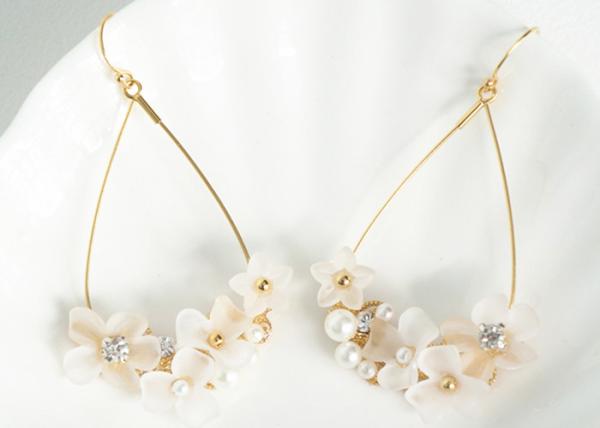 Ballet Lady Germany Resin Flowers Rhinestone Pearl Silver NCovered with 14K Gold Stud Earring