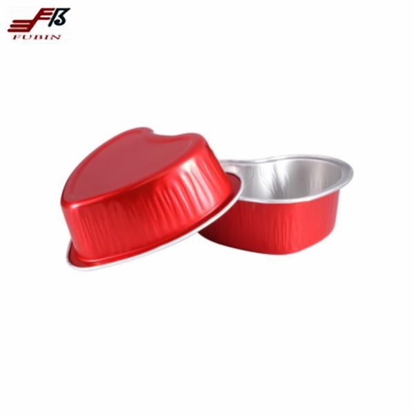 Thick Colored Heart Shape Aluminium Foil Baking Tray With Plastic Lid