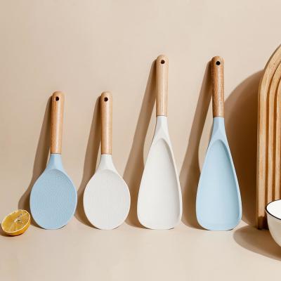Utensílios de silicone de cozinha não pegajoso Espatula com alça de madeira