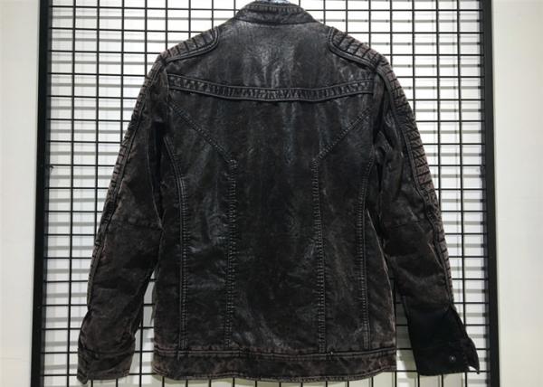 Garment Dyed Mens Black Quilted Jacket , Mottle Wash Pleather Jacket Mens