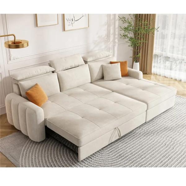 Extendable Apartment Sofa Bed Furniture L Shape 3 Seater Magazine Pocket Put Down Back Frame