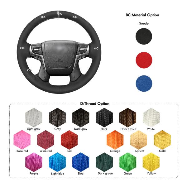 MEWANT Car Interior Accessories For Toyota Land Cruiser Prado Crown Hand Sewing Soft Black Suede Steering Wheel Cover