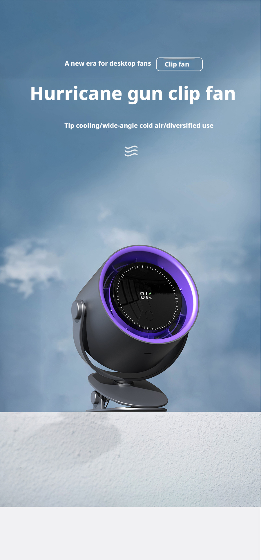 Clip On Portable Desk Fan With 1800mAh Battery Multi Use Desktop Cooling Fan
