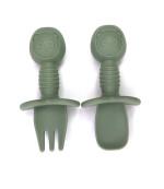 Grey Training Silicone Fork And Spoon Teether OEM Service With Size Is 9.5x9.5x4 Cm And Weight Is 45 Gram